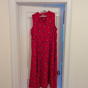 Red Dress With Blue And White Flower Print
